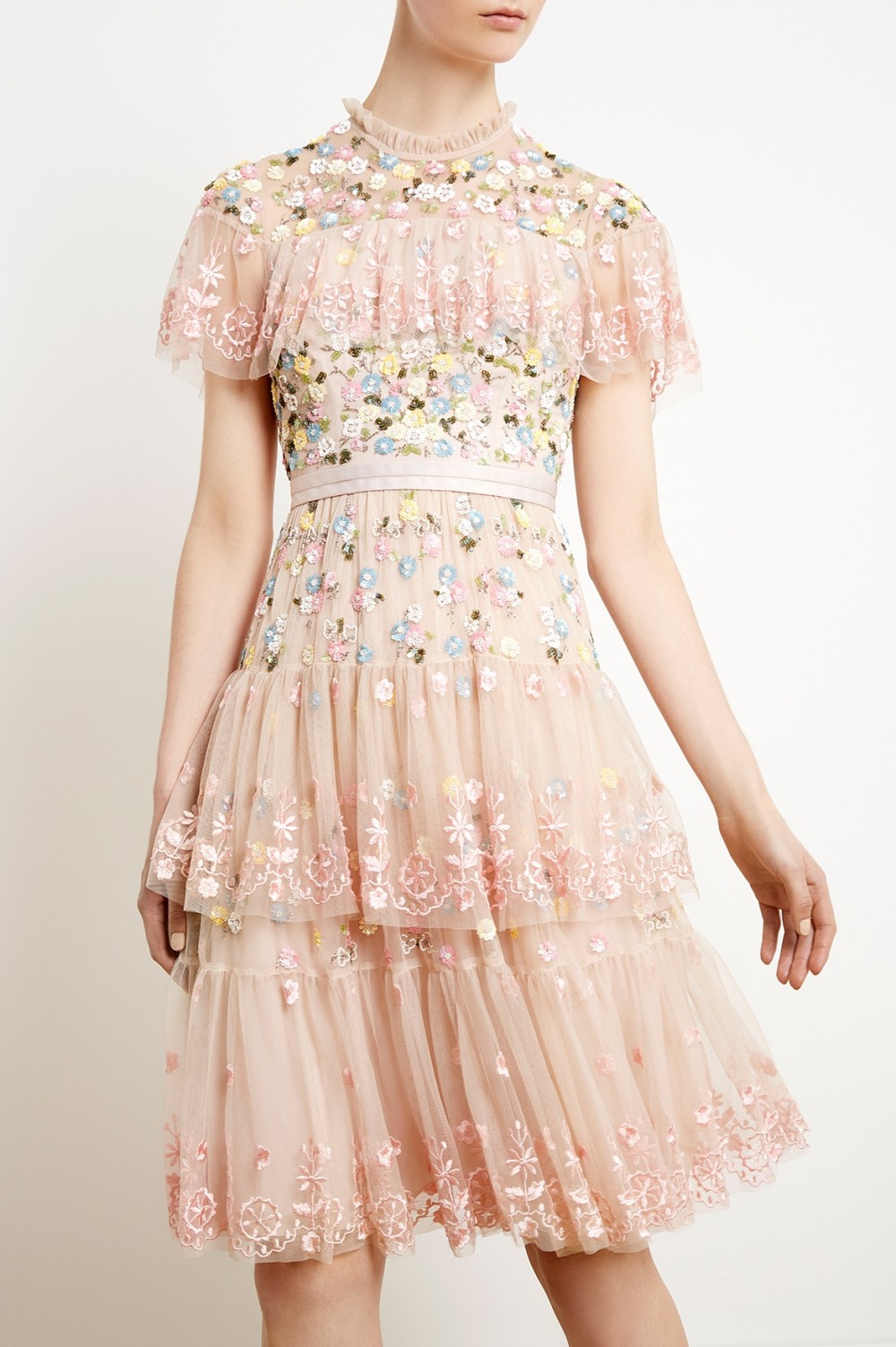 The Prettiest Tea Dress with Embroidered Flowers, Lace and Pastel Tulle